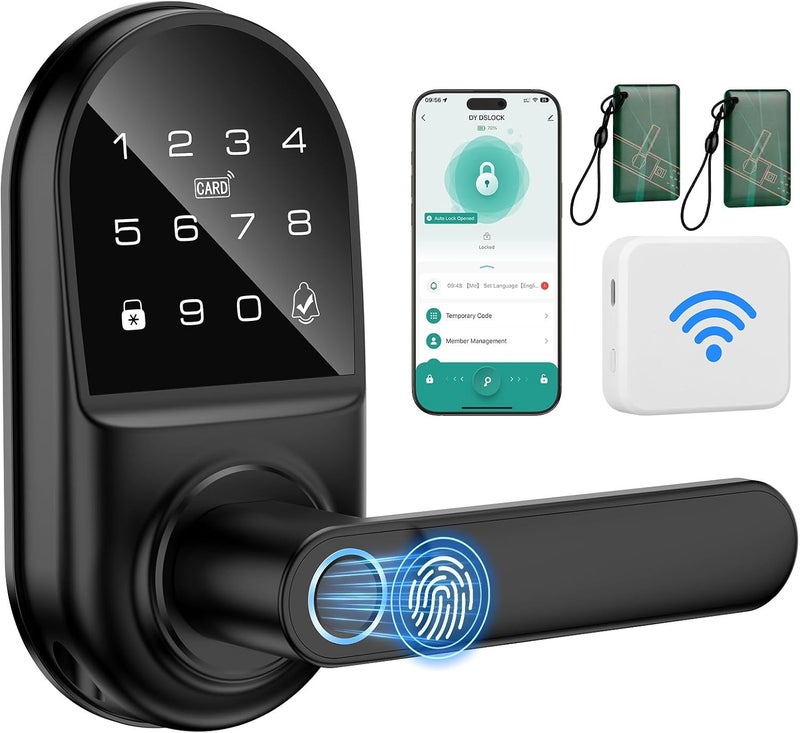 Bog fang Smart keypad Door Lock with Handle，Fingerprint Keyless Entry Digital Lock with Built-in doorbell for Front Door,Bedroom,biometric Door knob,with Gateway Remote APP Control - Image 1